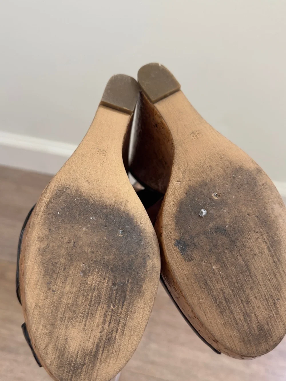 Patent Black Cork Platform Slingback Sandals Size 38